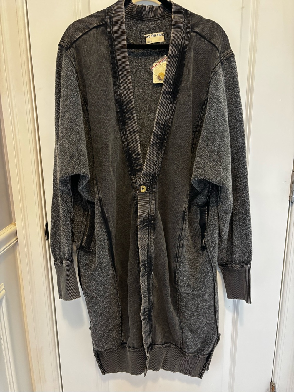 Free People Washed Black Long Cardigan